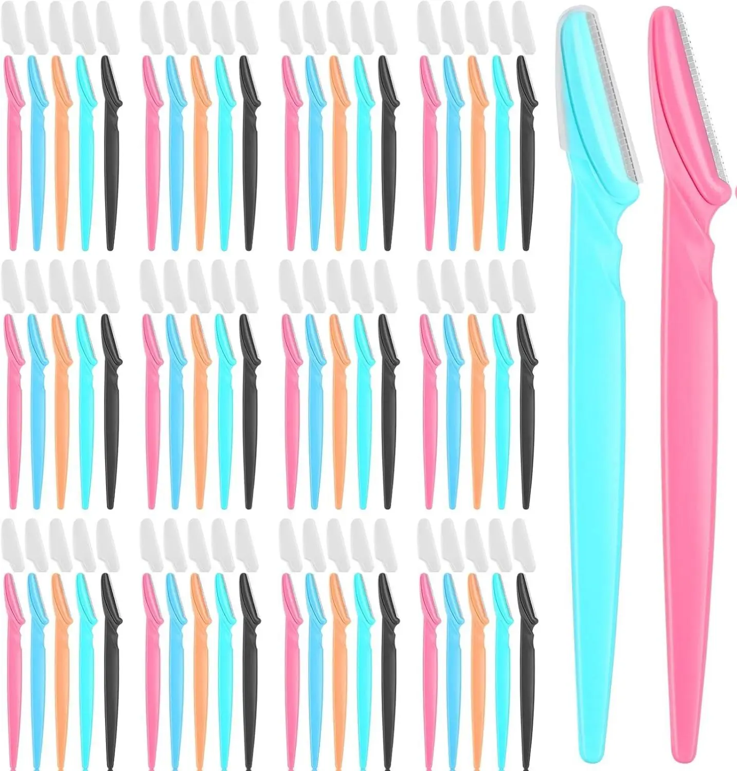 Phyyixs 100-Pcs Eyebrow and Face Razors for Women and Men Multi-Color Facial Shavers with Protective Covers Safe for Beginners Stainless Steel Blades Lightweight Plastic Handle Vibrant Colors Perfect for Beginners Cosmetic Set Makeup