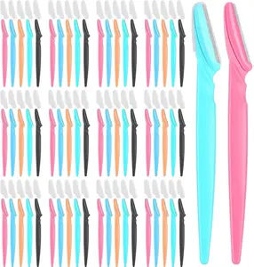 Phyyixs 100-Pcs Eyebrow and Face Razors for Women and Men Multi-Color Facial Shavers with Protective Covers Safe for Beginners Stainless Steel Blades Lightweight Plastic Handle Vibrant Colors Perfect for Beginners Cosmetic Set Makeup