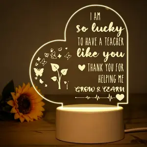 Thank You Teacher Night Light, Engraved "Help Me Grow & Learn" LED Lamp, End-of-Year Gift for Teachers, Appreciation Present from Students