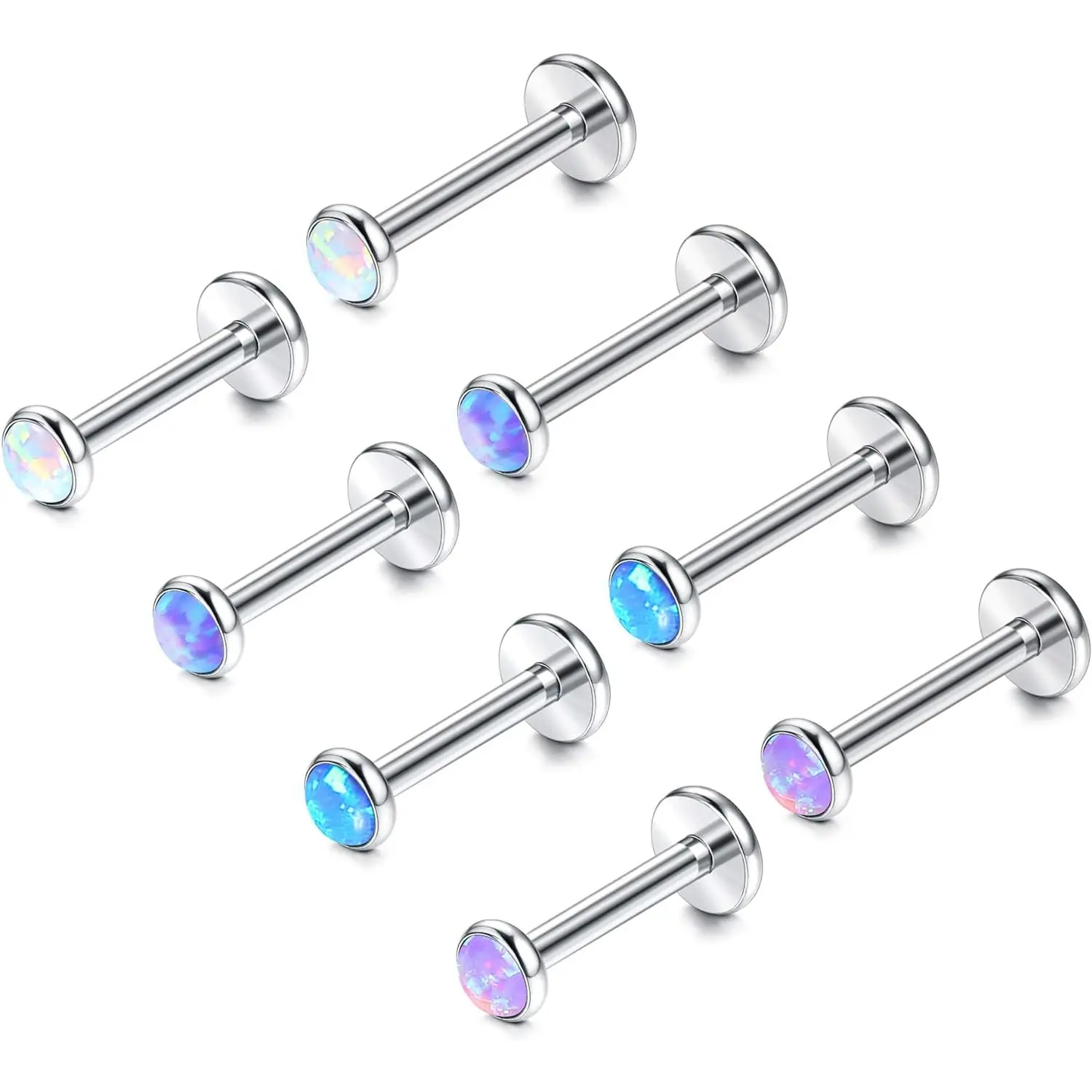 MILACOLATO 8count 16G Tragus Piercing Jewelry 316L Stainless Steel Flat Back Cartilage Earrings Nose Rings Studs for Women Created-Opal Lip Helix Conch Labret Monroe Medusa Piercing Jewelry, Nose Piercings Jewelry