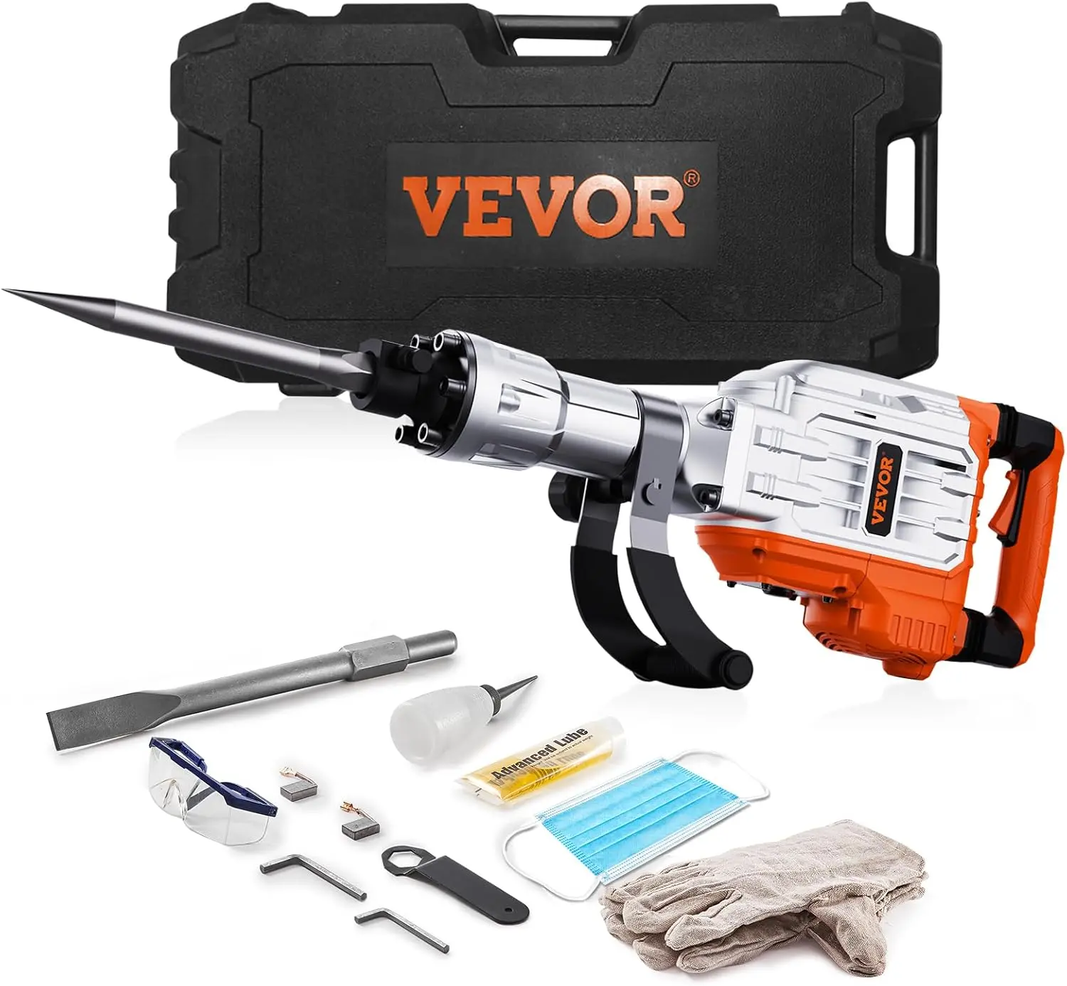 【Summerfinds】VEVOR Demolition Jack Hammer,  , 3500W Jack Hammer Concrete Breaker, 1900 BPM Heavy Duty Electric Jack Hammer, 2pcs Chisel with Gloves & 360°C Swiveling Front Handle for Trenching and Breaking Holes