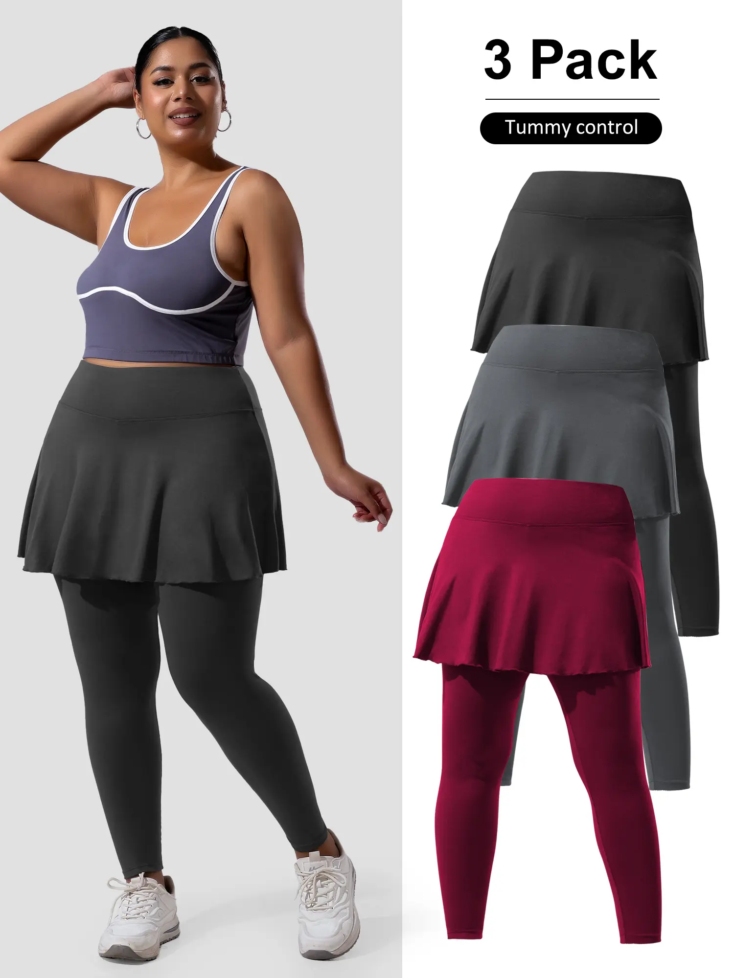 3 Pack Women's High Waisted Skirted Leggings, Tennis Skorts with Pockets, 2-in-1 Athletic Yoga Leggings for Running Pickleball Daily Wear,S-5XL Fitness Clothes Activewear For Fitness