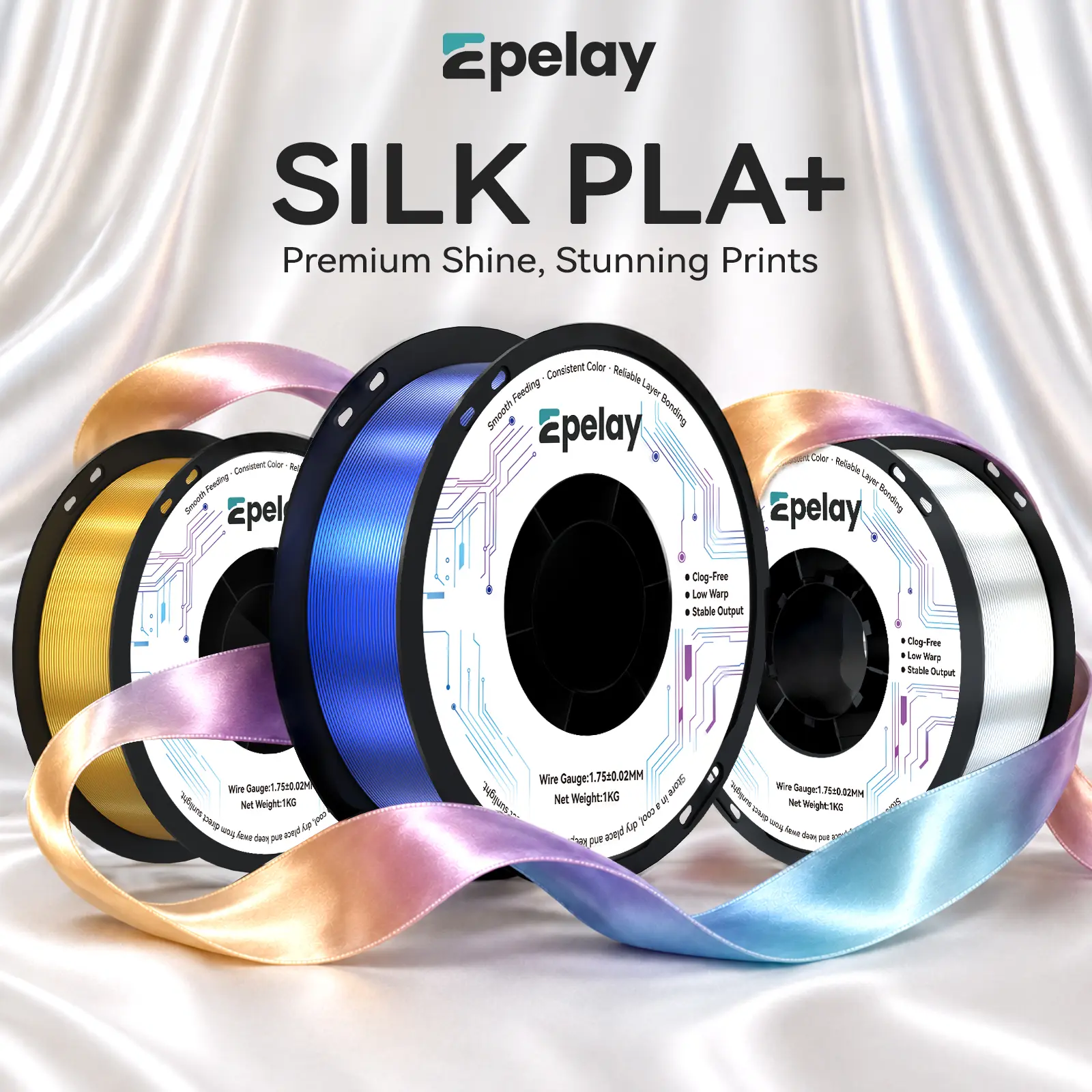 EPELAY Silk PLA 3D Printer Filament, 1.75mm, Shiny Finish, Neatly Wound, Vacuum-Sealed for FDM 3D Printers, Ideal for Home Decor, Crafts, Gifts, Lamps (For Students, Enables Smooth Prints), Vases
