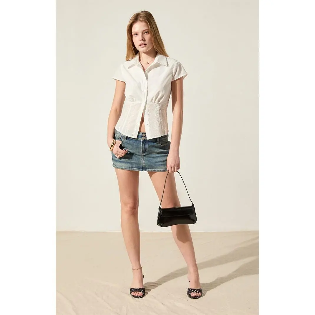 Beverly and Beck Women's Sofia Eyelet Collar Button Up Top