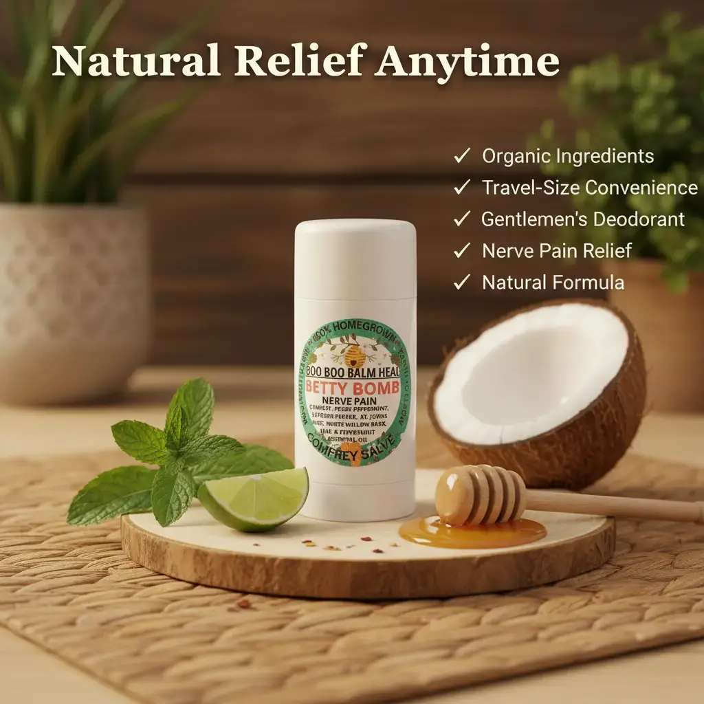 BOO BOO BALM HEAL Betty Bomb Cooling Pain Relief Stick for Nerve Pain, Unisex Balm with Fresh Peppermint, Cayenne & Organic Coconut Oil, Travel Size Pack