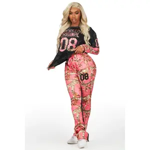 Chriseana Black/Pink Tree Camo Double Layer T-Shirt Trackset
