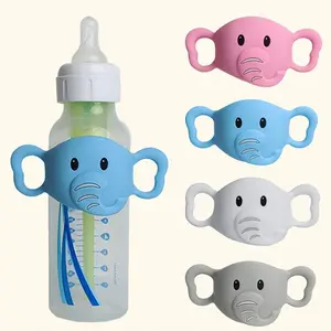 Silicone Anti-Drop Protective Sleeve with Handle for 8oz PP Baby Bottles, Cute Cartoon Elephant Pattern, Durable Baby Accessories