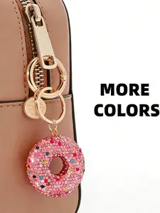 Handmade Rhinestone Donut Bag Charm, Stylish Backpack Charm, Cute Casual Style, Perfect for Women and Kids, Ideal for Bags, Keychains, Car Keys, Phone Chains