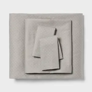 Full Easy Care Cotton Blend Sateen Sheet Set Gray Dot - Room Essentials: 225 Thread Count, Includes 2 Pillowcases & Fitted Sheet
