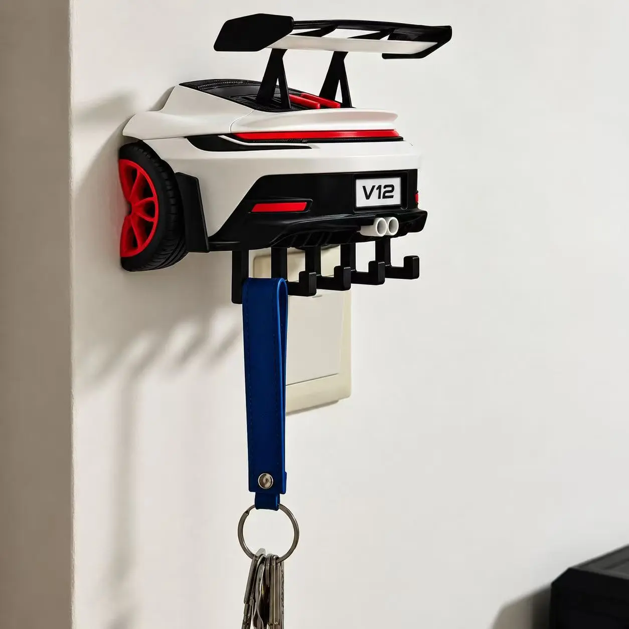 Sports Car Style Key Holder | 3D Printed Wall Mount Key Hook | Car Key Organizer | Garage Decor | Unique Automotive Gift for Car Lovers Rack Coat Large motorcycle helmet Decorative Light
