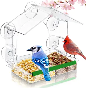 Window Bird Feeder, Clear Birds Feeder with 5 Strong Suction Cups, Easy-To-Clean Detachable Feeding Tray, Outdoor Window Viewing Box, Weatherproof Garden Decor, Gifts for Bird Lovers, Cats HCGADON