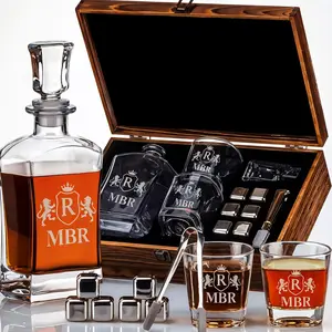 MBR Design Whiskey Gentleman Set with Decanter, Glasses, Jigger, Spoons, Shaker, Scale in Elegant Wooden Box - Bar & Wine Utensils, Whiskey Decanter Sets, Dad Gifts