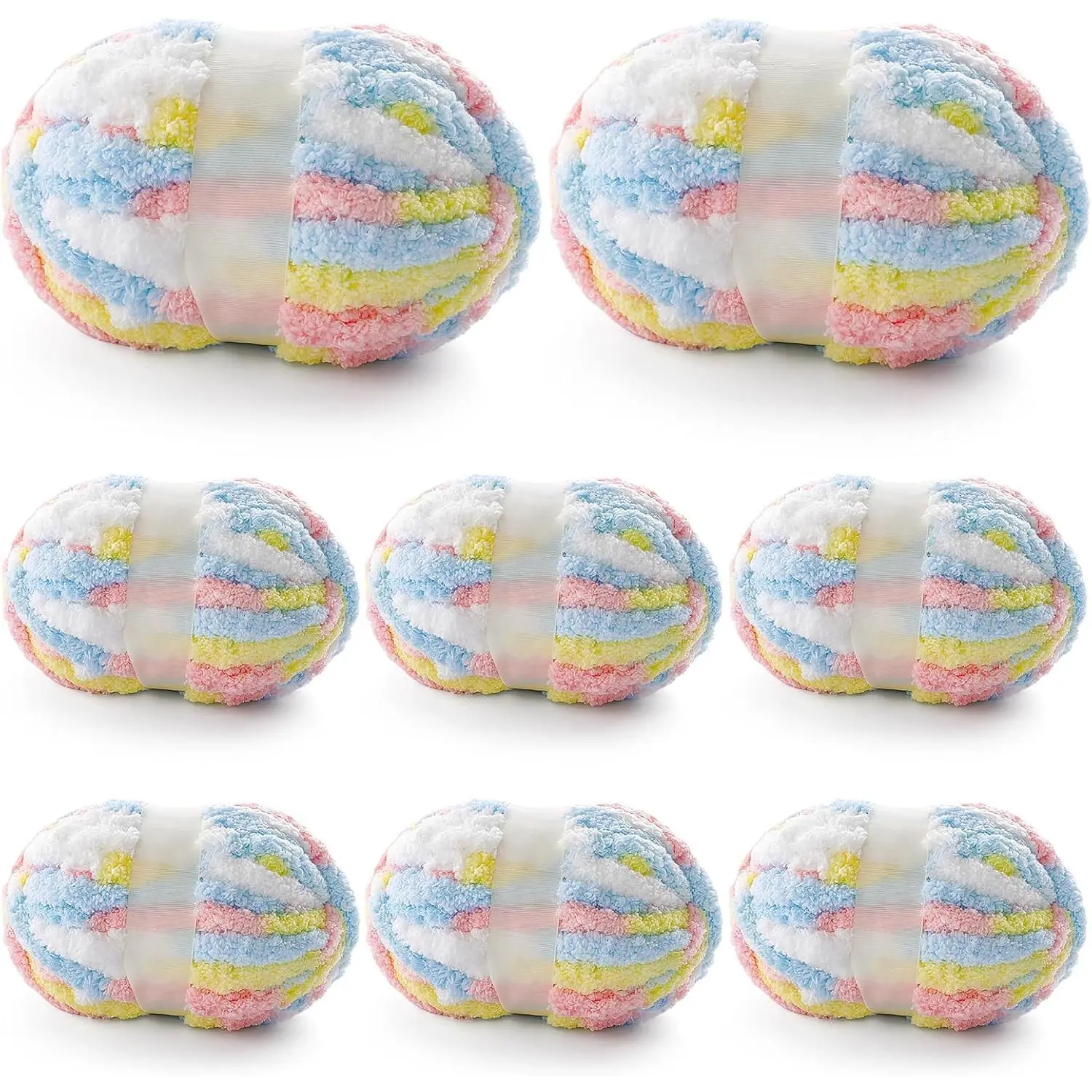 8 count Chunky Yarn for Hand Knitting - Chunky Chenille Yarn for Crocheting - Fluffy Yarn for Crochet -  Yarn for Hand Knitting 227 yds 61.6 oz of Super Bulky Yarn (-White-Yellow-Blue)