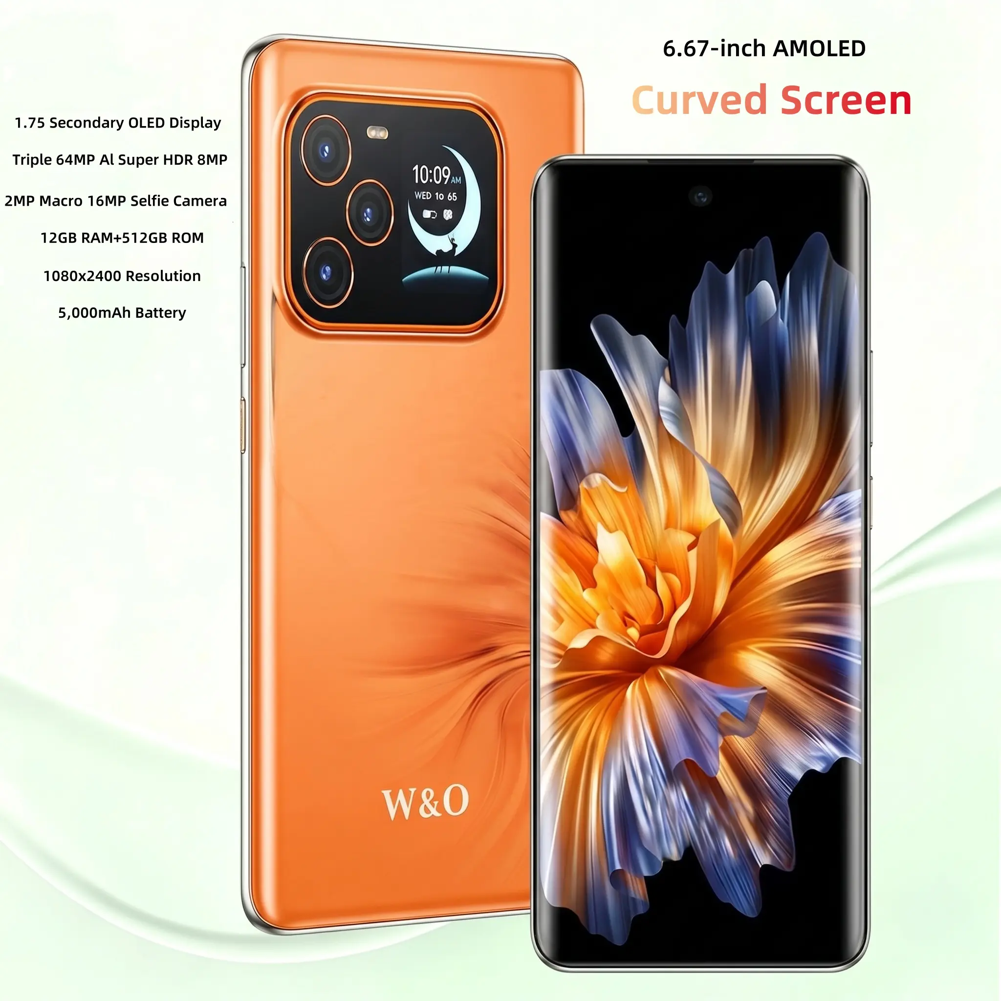 W&O Mother's Day Unlocked Android Mobile Phone G99, 512GB, Curved Dual Large High-Resolution Displays, 64MP+16MP Back Camera, 2M+8M Secondary Camera, Sim Card Compatible High-End Photo & Video Features Mobile Phone, Back Camera Mobile Phones
