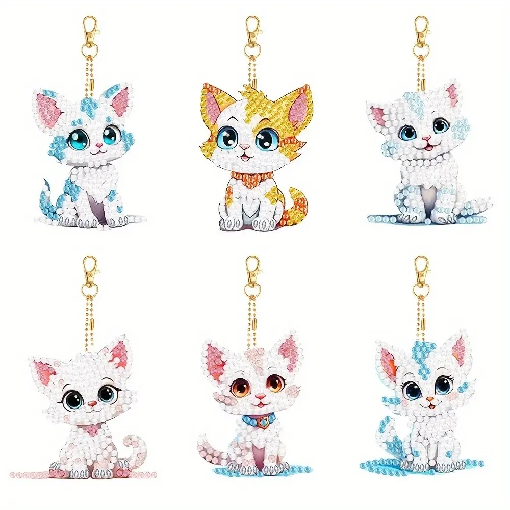 6Pcs/SetDIY Diamond Painting Keychain - Animal Patterns, DIY Decorations, Diamond Kit Craft Supplies, Handmade Mosaic Painting Keychain DIY Set Suitable for Beginners, Creative Handmade Craft Gift Set, Key Accessories