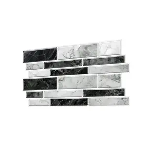 Black White Marble Peel and Stick Tile Stickers Decorative - Waterproof Removable Subway Tile Decals, Self-Adhesive Wall Tiles for Kitchen Backsplash Bathroom Home Renovation, Renters Friendly