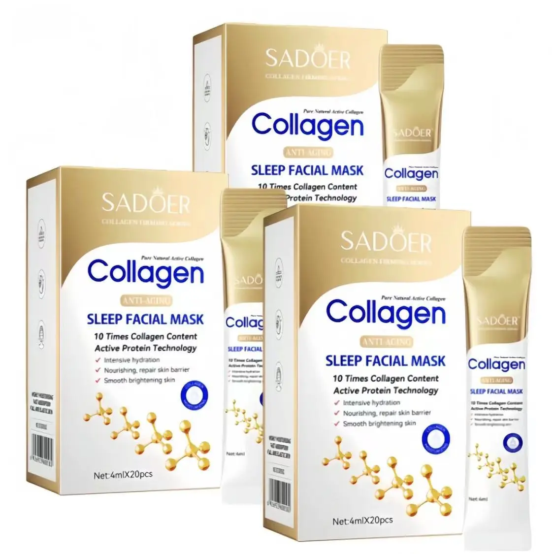 【20PCS】10 Times Collagen Content Active Protein Technology Sleep Facial Mask for Skin Repair- Skincare