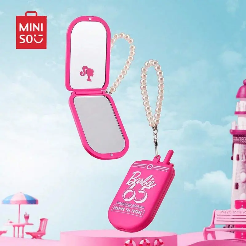 Barbie Foldable Mini Makeup Mirror | Double-Sided Compact Mirror with Strap | Portable Pocket-Size Cosmetic Tool for Travel | Barbie Daylight Shine Collection Daily Plastic Wipe Lightweight