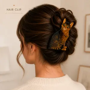 Brown Tabby Cat Hair Clip – Premium Cellulose Acetate Hair Claw