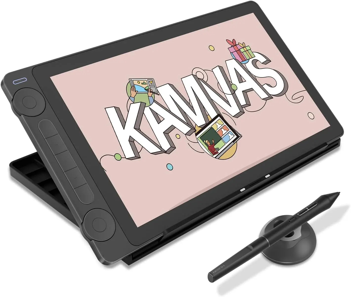 HUION Kamvas 13 Gen 3 Writing Drawing Tablet - 13.3" Anti-Sparkle Canvas Glass Screen, 16384 Pressure Levels, PenTech 4.0, Dual Adjustable Dial, Cable-Included for PC, Mac, Android Devices (Black)