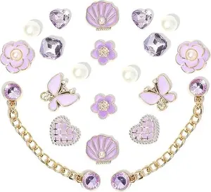 20pcs Purple Butterfly Heart Flower Pearl Shoe Charms – Cute Sparkly Bling Accessories for Women & Girls