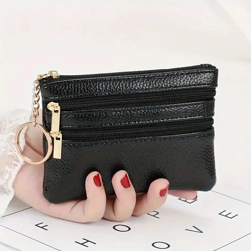 Mini solid color coin zipper wallet, minimalist textured coin purse, multifunctional lightweight women's card holder, portable keychain clutch, multifunctional storage bag with key ring