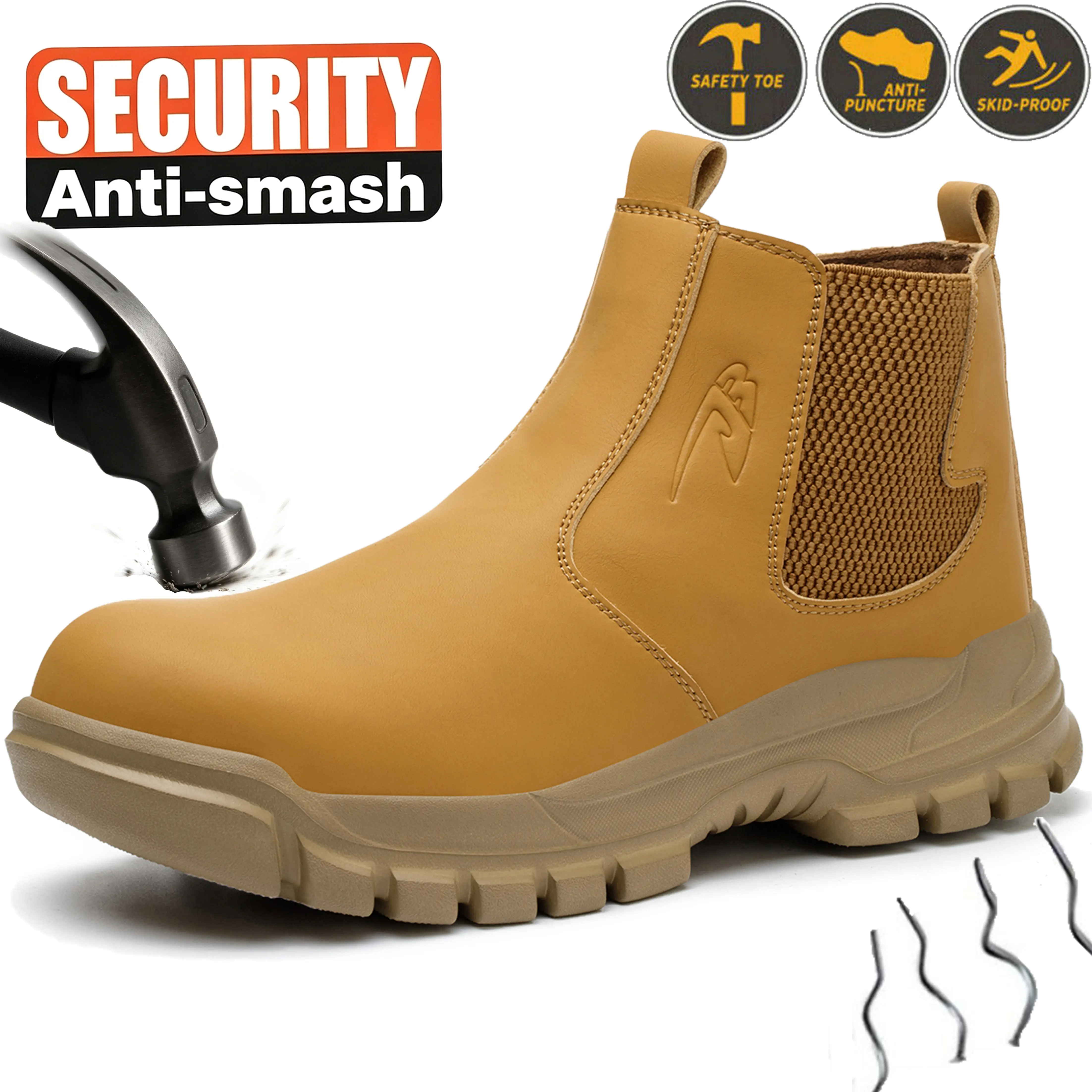 Men's Comfortable Work Safety Boots Steel Toe Anti‑Smash Anti‑Puncture Durable Fashion Work Footwear Water‑Resistant Lightweight Outdoor Protective Shoes