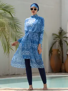 Muslim Ramadan Long Sleeve Pants Set, Women's Conservative Middle East Bikini Full Coverage Swimwear, Summer Beach Vacation Style