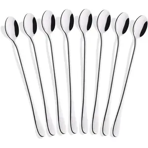 8-Piece 9-Inch Long Handle Iced Tea Spoon, Coffee Spoon, Ice Cream Spoons, Stainless Steel Cocktail Stirring Spoons