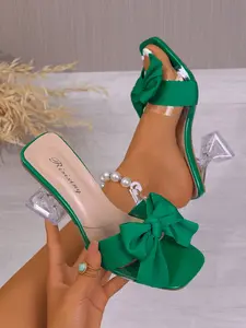 Women's Bowknot Transparent Heel Open-Toe Sandals, Heeled Sandals, bowknot heels, clear heels, Fashionable Party Style, Elegant Comfortable Summer Shoes, Luxurious Women's Footwear