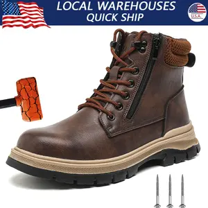 Waterproof Safety Boots Men Indestructible Steel Toe Work Boots Anti-smash Stab-resistant Safety Shoes all-season outdoor Roofing Shoes Construction Work Shoes non-slip wear resistant