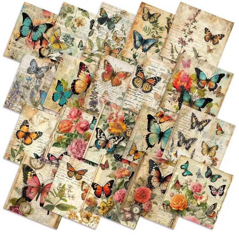 uct imageTitle HunnmingRe 20 Pcs 10''x10'' Vintage Butterfly Quilting Fabric Square Retro Floral Precuts Quilted Fabric Bundle Retro