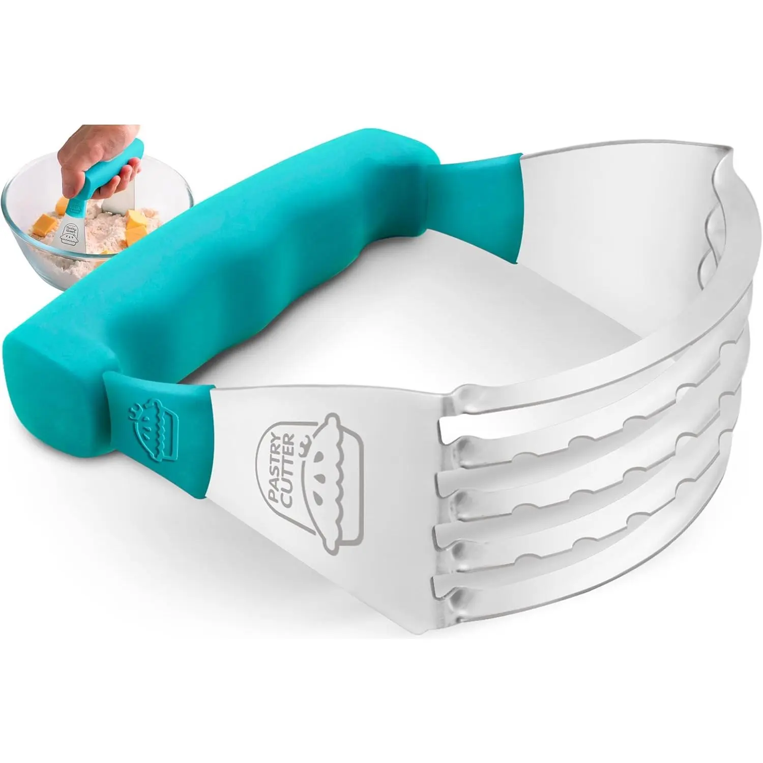 Kitchen Utensils Pastry Cutter Tool - Heavy Duty Stainless Steel Pastry Blender, Comfortable Handle, Dishwasher Safe, Ideal for Flaky Pie Crust & Biscuits - Turquoise