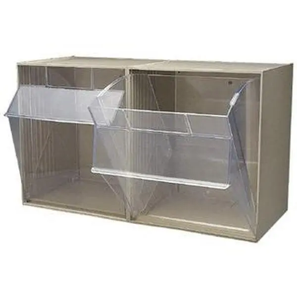 Quantum Storage Systems 2 Compartment Ivory Small Parts Tip Out Stacking Bin Organizer 23-5/8" Wide x 13-7/8" High x 11-7/8" Deep, Polystyrene Frame, 11-1/16" Bin Width x 13-5/8" Bin Height x 8-7/8" Bin Depth QTB 302 IVORY