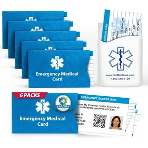 Universal Medical Data Emergency ID Med Cards - Six Easy-to-Fill Panel Medical Cards for Wallet with Tyvek Sleeves & Adhesive Phone Card Holder for Emergency List, Allergy & Prescriptions - Pack of 6