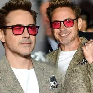 Rectangle Tony Stark Sunglasses Men Red Lens Brand Designer Fashion Iron Man Glasses Vintage Oculos De Sol Masculino