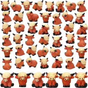 Mini Highland Cow Figurines Small Cow Ornament Highland Cow Statues Decorations For Car Office Home Garden Birthday Graduation Party Favors Desktop Decor Employee Appreciation Gift For Coworkers Friends Family Students To Hide And Seek
