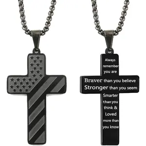 Men Women American Flag Cross Pendant Necklace - Patriotic Christian Religious Jewelry - Unisex Religious Necklace with Flag Design - Unique Symbolic Jewelry for Him and Her