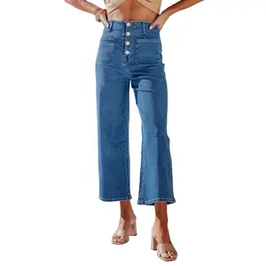 UANEO High Waisted Jeans for Women Straight Wide Leg Stretchy Jeans Loose Denim Pants with Pockets