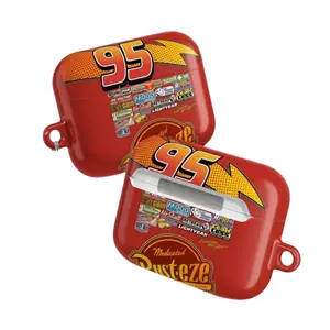 [HOT] Racing Car Aesthetic Earbud Case Collection, Cartoon Speed Graphic Printed Covers, Red Motorsport Protective Cases for Wireless Earbuds