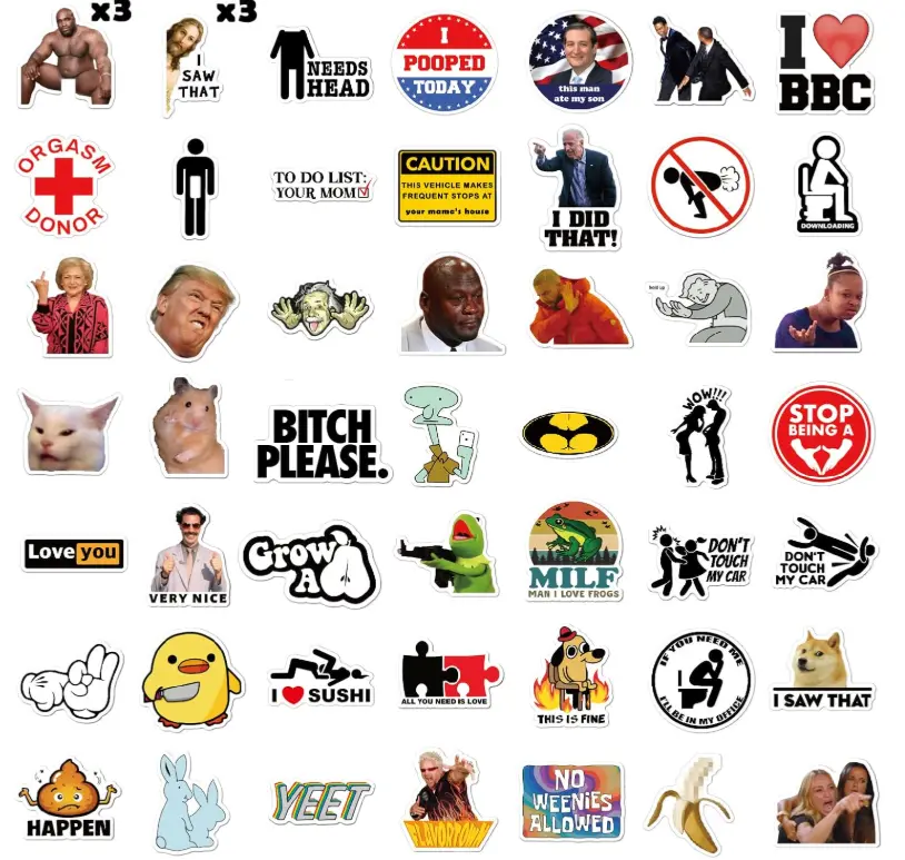 105pcs Funny Stickers for Adults, Prank Meme (Dirty) Large Sticker Pack for Bumper, Light Switch, Water Bottles, Hard Hats, Computers, Vinyl Waterproof Decals