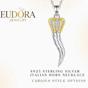 S925 Sterling Silver Italian Horn Necklace, Golden Cornicello Pendant for Protection Italian Pepper Amulet, Handmade Jewelry Gift for Unisex