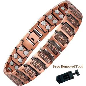 1 men's cross magnetic bracelet, copper plated bracelet, men's magnetic suction bracelet, jewelry gift with adjustable size tool, ideal gift for others, adjustable bracelet | plated bracelet | complex chain design, copper colored magnetic bracelet