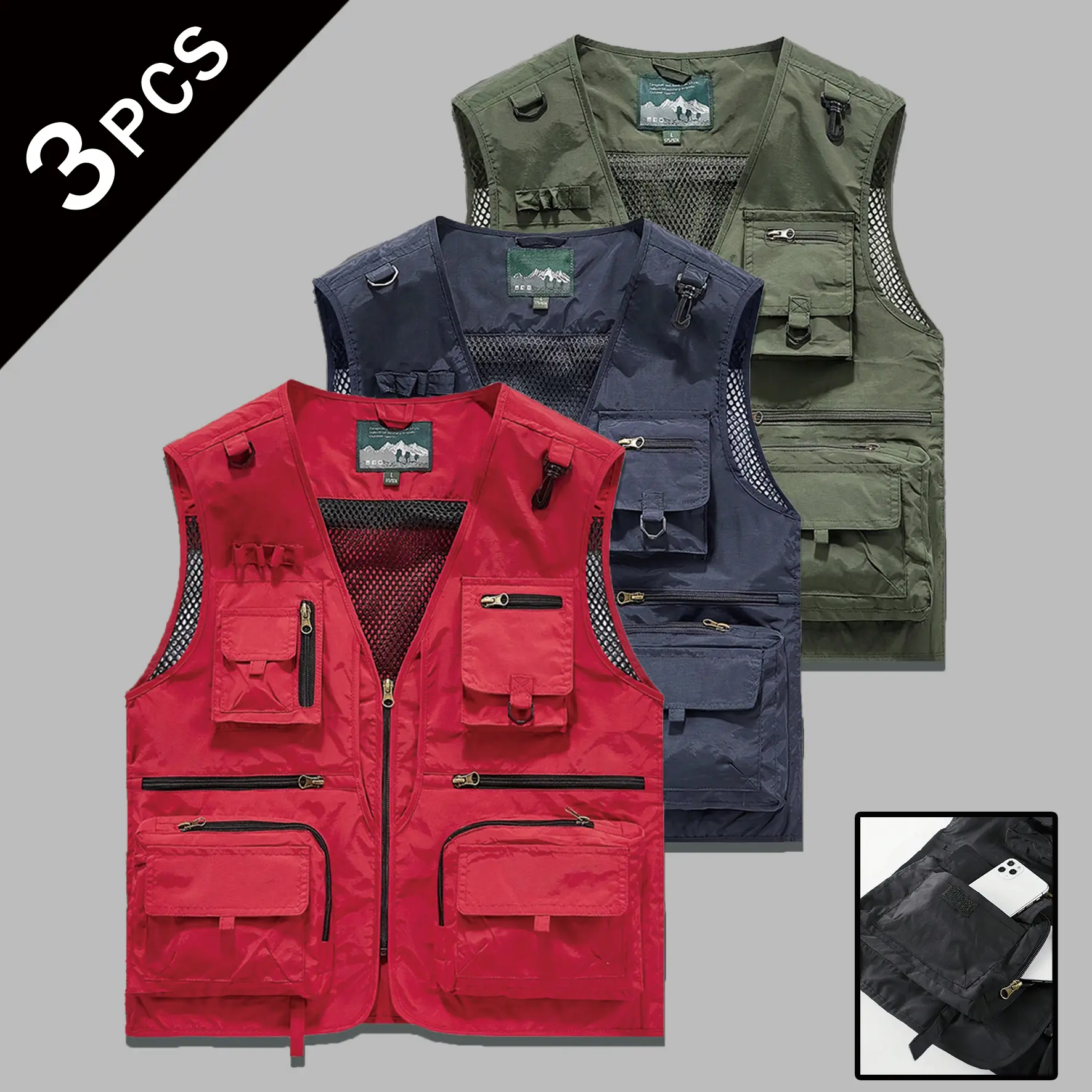 Men's Lightweight Tactical Activewear Waistcoat - Breathable Fabric, Deep V, Multi-Pockets, Thin Utility Sleeveless Jacket for Outdoor Hiking, Work, Travel, Utility Vest, Cargo