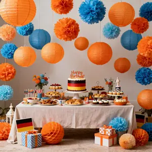 18pcs Paper Flower Balls Lantern Set, Bohemian Style, Handmade Party Decorations, Blue Sky Blue, Ceiling Hanging, Wedding Birthday