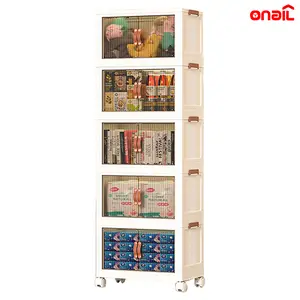 ONAIL 40/64/128QT Foldable Storage Box with Lid,  1-6 layers Holders with Wheels for Kitchen Bedroom Bathroom warehouse  Kitchen Home Storage Stackable Organizer