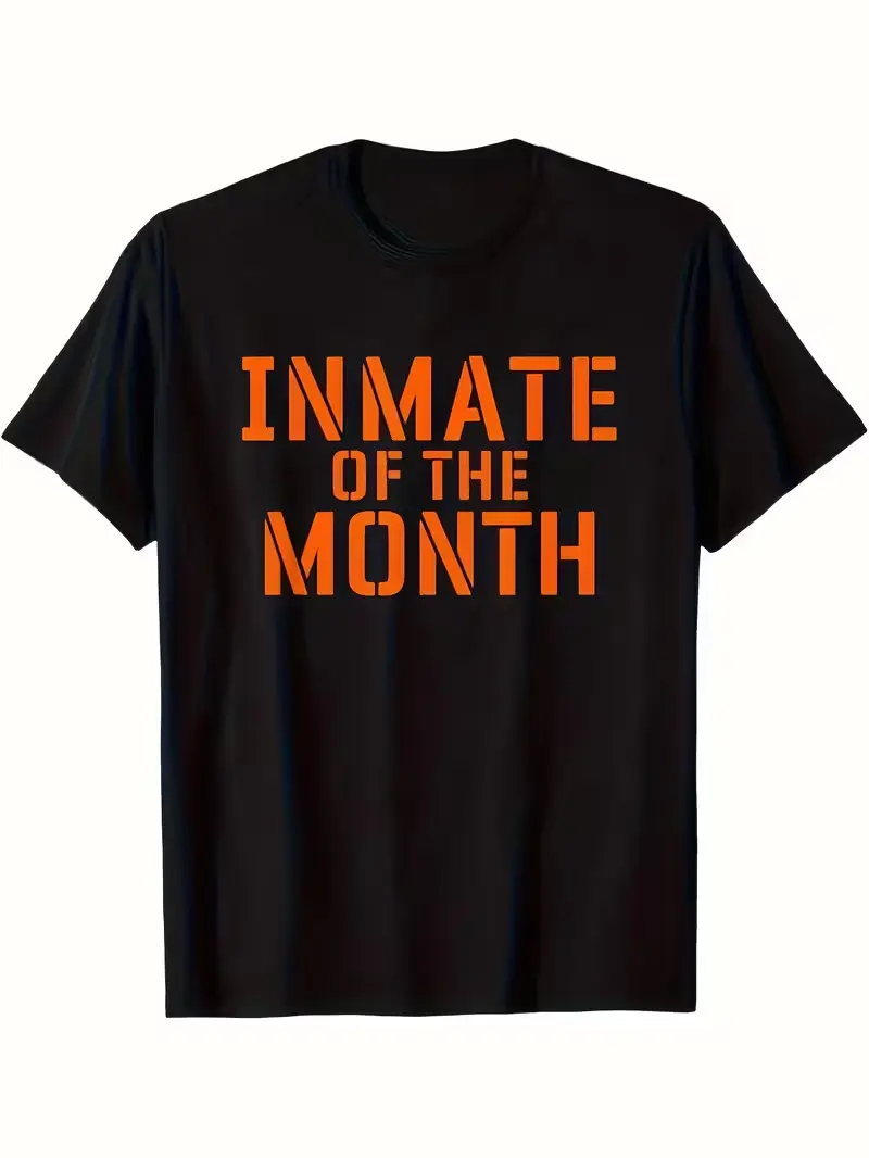 Inmate of The Month Prison Jail Funny Halloween Easy Costume T-Shirt, Gift for Men Women Dad Mom Friends,Black Super Soft And Breathable Fabric Casual Wear, Short Sleeves, Regular Fit, Wear All Seasons