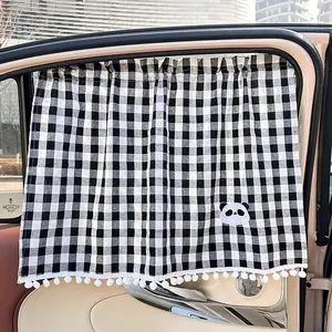 Car sunshade curtain fabric suction cup type, car sun protection, UV protection, heat insulation and shading curtain, car inner window, car curtain, cute cartoon checkered curtain, Automotive glass sunshade, Car Window Shades