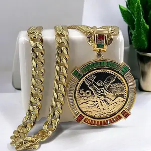 Centenario Colored Zirconia 14k Gold Plated Pendant 3x2 Inches with 24 Inch Chain 126 Grams Durable Jewelry