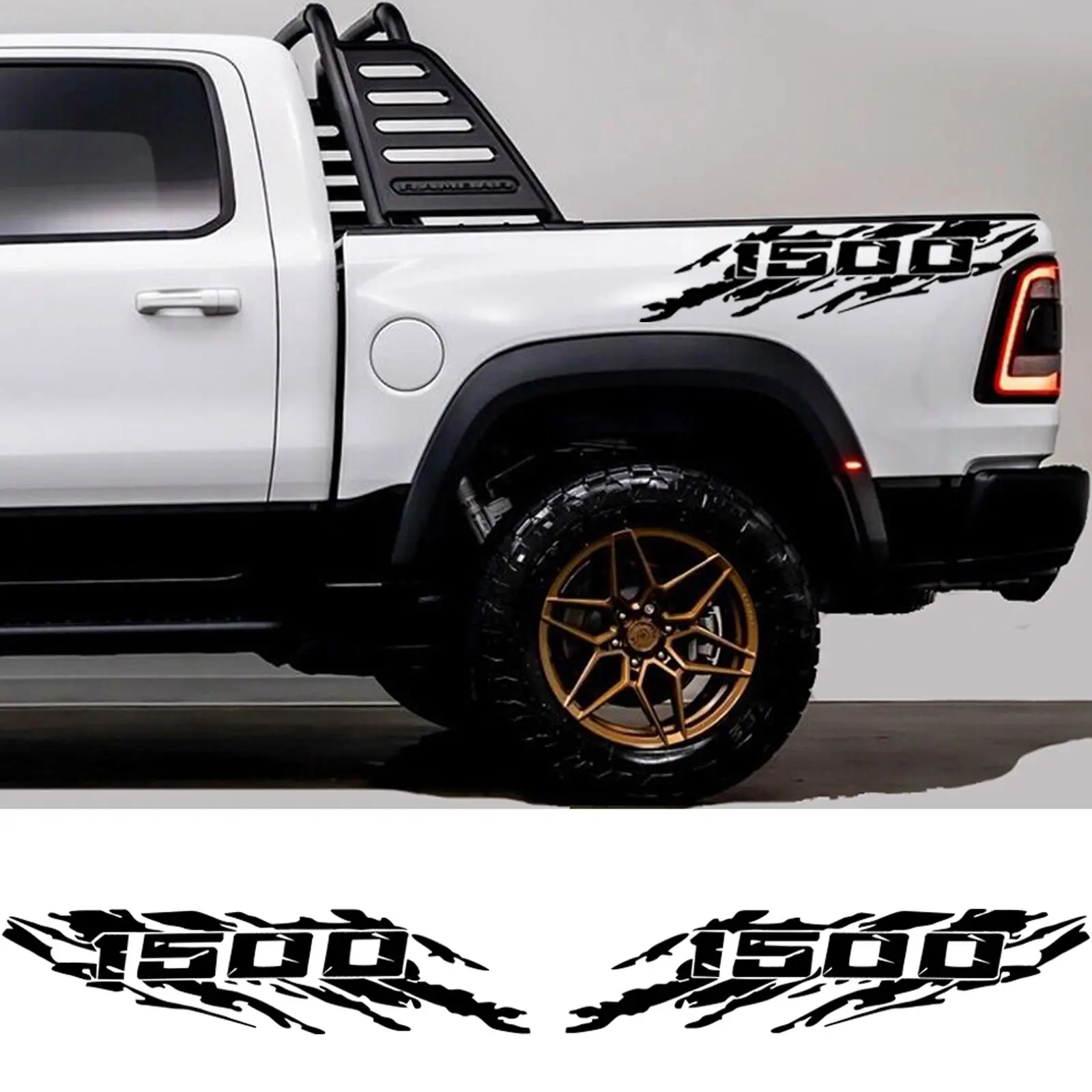 2pcs Permanent Vinyl Automotive Decals - Water Resistant Cut-Out Car Stickers, Easy Install Left/Right Pair Speckled Ink Pickup Bed Side Graphics for Dodge Ram 1500